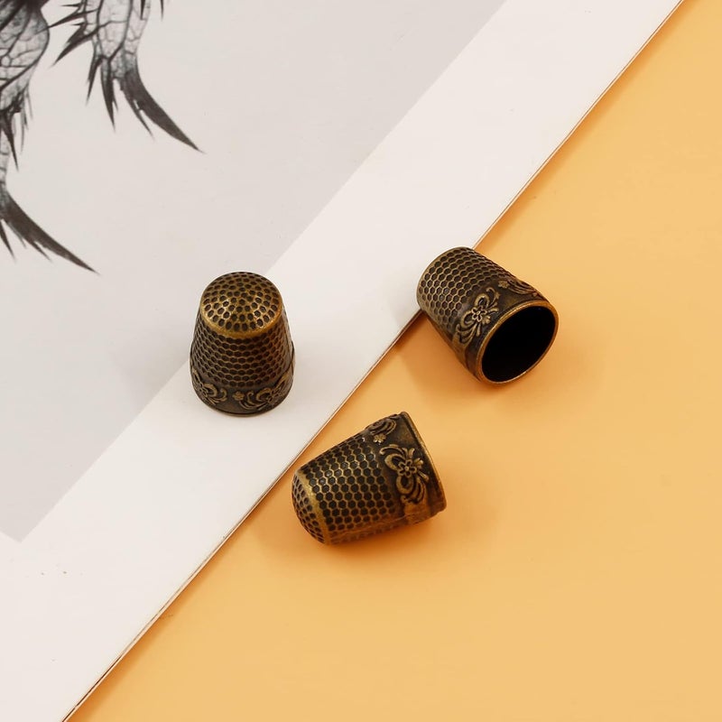 Coufce 4 Pcs Metal Sewing Thimble, Quilting Thimbles, Finger Shield, Vintage Bronze Fingertip Protector Thimbles for Hand Sewing Craft Accessories - Image 4